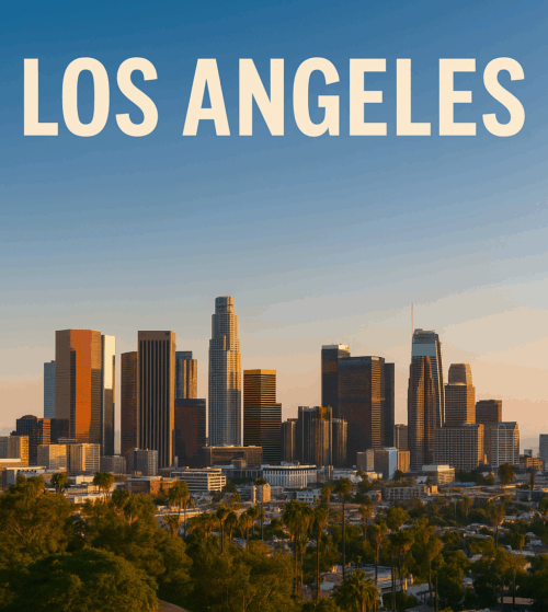 Downtown Los Angeles skyline at dusk, representing British expats in LA researching UK expat mortgage options from the US