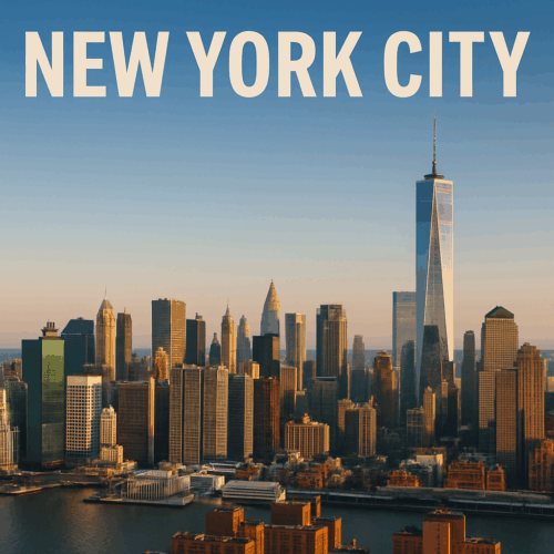 New York City skyline at sunset, ideal for US-based British expats exploring UK expat mortgages from New York