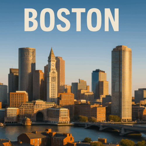 Boston skyline with the Charles River, highlighting a key US city where British expats arrange UK expat mortgages