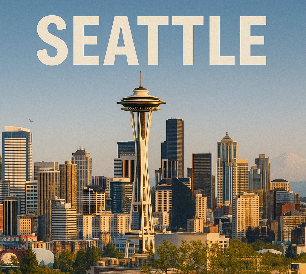 Seattle skyline featuring the Space Needle, perfect for illustrating British expats in Seattle applying for UK expat mortgages